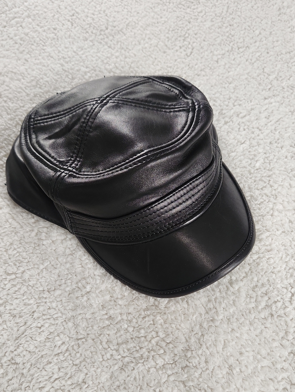 Vintage Black Leather Cadet Cap Womens